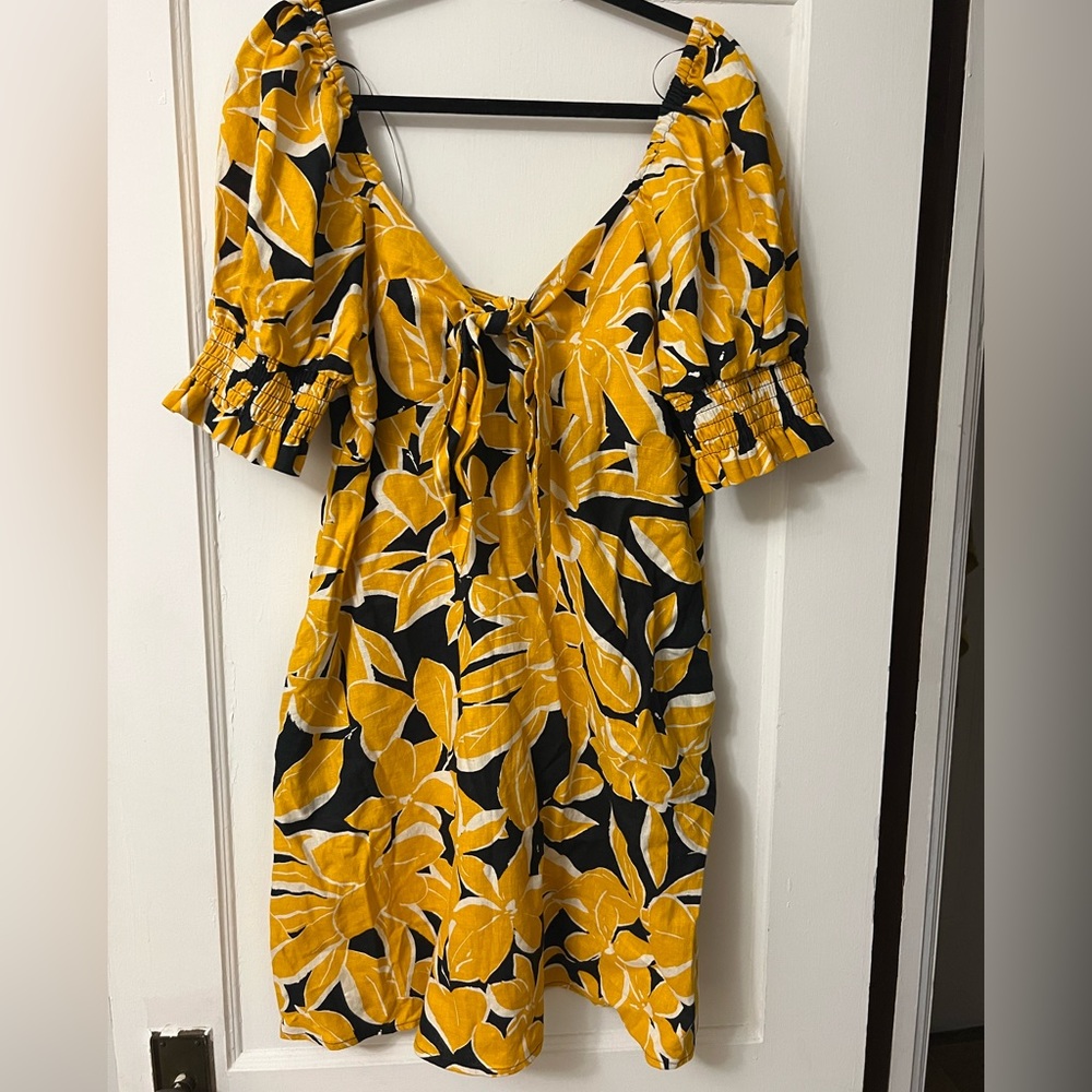Who What Wear Yellow Black Ruffled Wrap Sundress